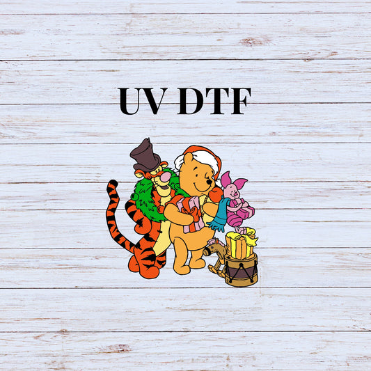 UV DTF Sticker print Poo Tigg wreath Merry Christmas decal, tumbler decal, permanent sticker. Uv wrap for glass can tumbler. #7145