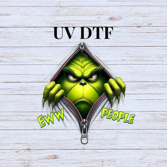 UV DTF Sticker print Ewwww People zipper green man Christmas decal, tumbler decal, permanent sticker.  #7134