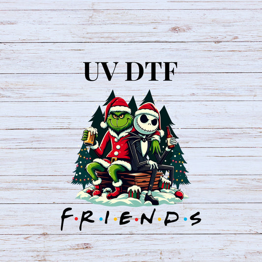 UV DTF Sticker print Jack and Grin Friends Merry Christmas decal, tumbler decal, permanent sticker. Uv wrap for glass can tumbler. #7141