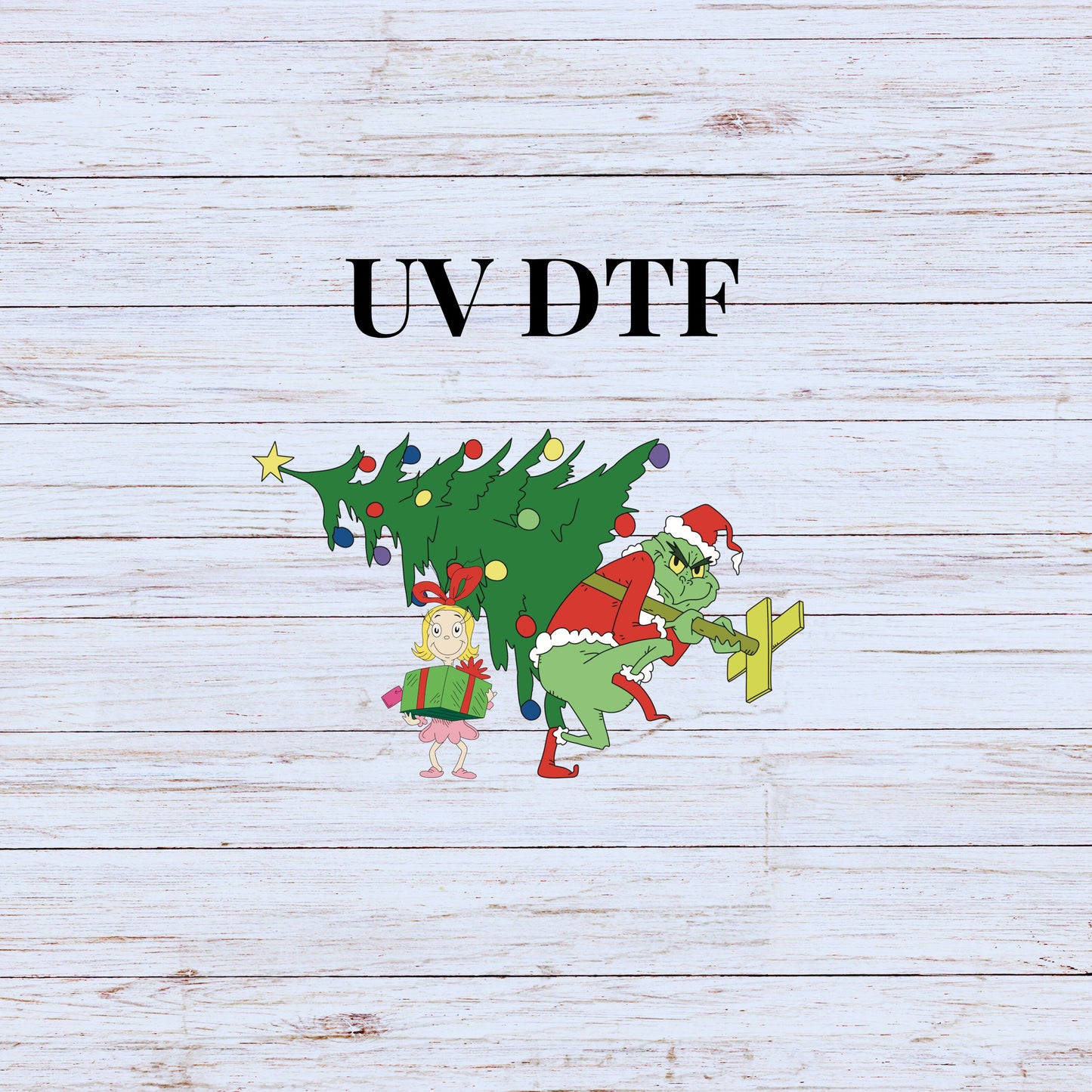 UV DTF Sticker print Grinc carrying tree Merry Christmas decal, tumbler decal, permanent sticker. Uv wrap for glass can tumbler. #7146