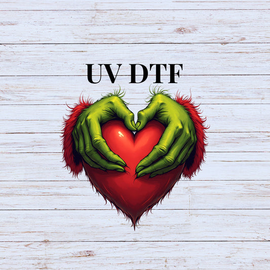 UV DTF Sticker print Grin hand heart Merry Christmas decal, tumbler decal, permanent sticker. Uv wrap for glass can tumbler. #7148