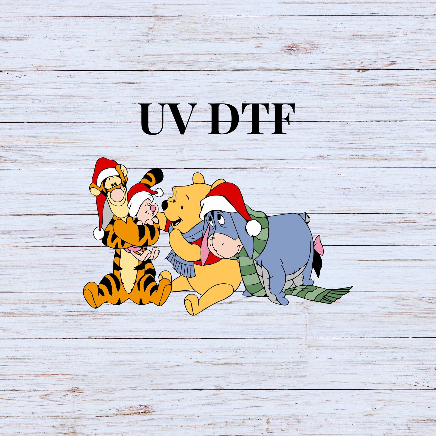 UV DTF Sticker print Poo Tigg holding pig Merry Christmas decal, tumbler decal, permanent sticker. Uv wrap for glass can tumbler. #7144