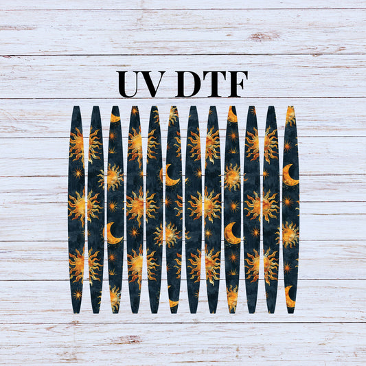 UV DTF Sticker print. Stars and Moon celestial stripe pattern template wrap for 20 oz tumblers or diy project made with UV dtf decals. #5217