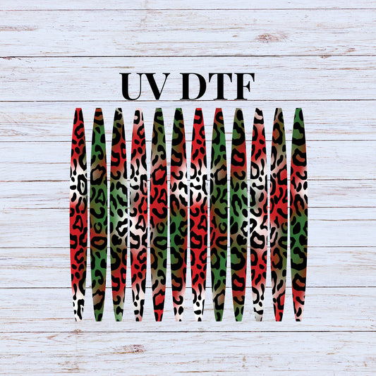 UV DTF Sticker print. Christmas Leopard stripe pattern template wrap for 20 oz tumblers or diy project made with UV dtf decals. #5215