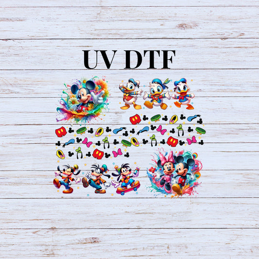 UV DTF Sticker print. Mick and Friends element sheet decal, tumbler decal, permanent sticker, tumbler. #10096