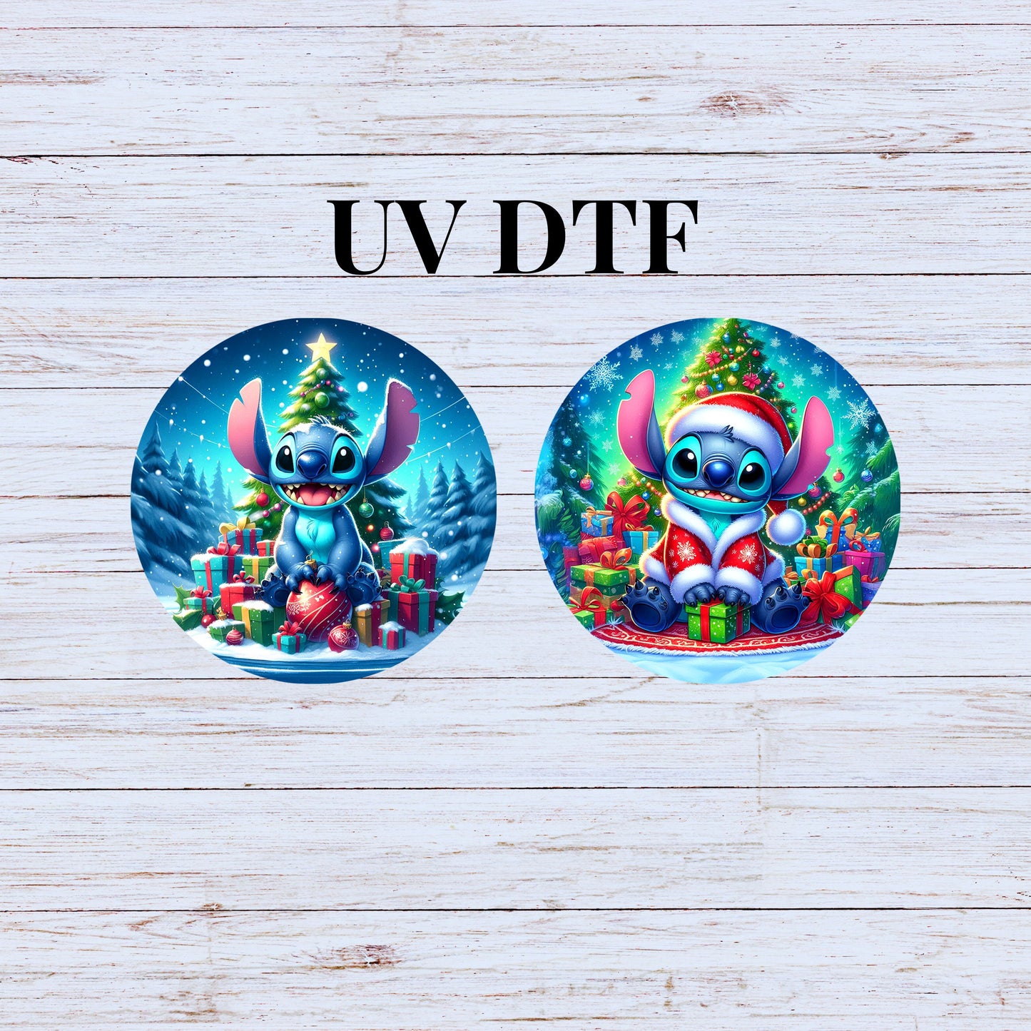 UV DTF Sticker print. Stit 2 pk Round Ornament bundle of 2 decals. UV stickers. Permanent decals Christmas.#7204