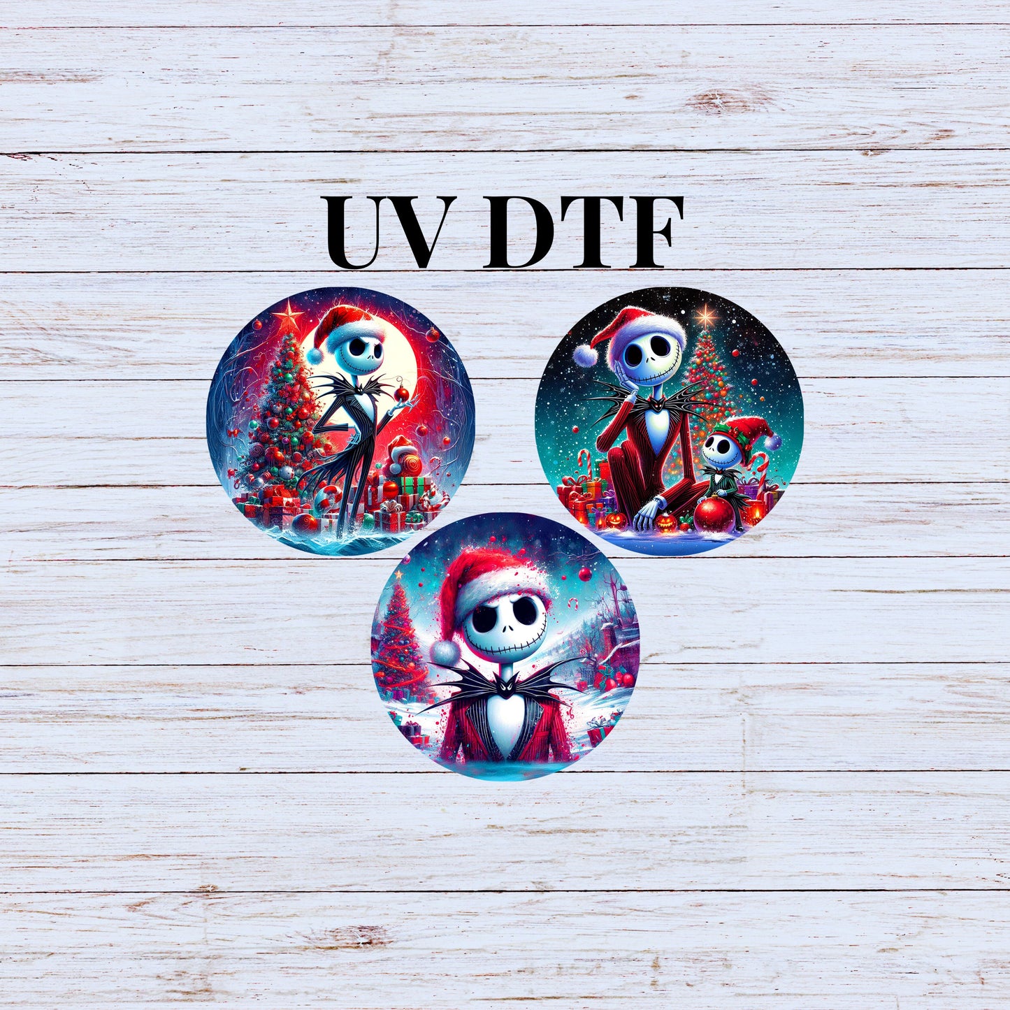 UV DTF Sticker print. Jack 3 pk Round Ornament bundle of 3 decals. UV stickers. Permanent decals Christmas. #7206