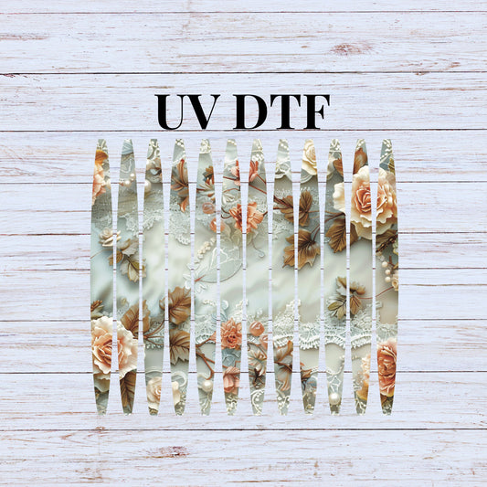 UV DTF Sticker print. Lace and flowers stripe pattern template wrap for 20 oz tumblers or diy project made with UV dtf decals. #5214