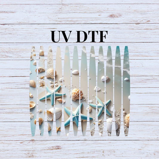 UV DTF Sticker print. White Sandy Beach Scene stripe pattern template wrap for 20 oz tumblers or diy project made with UV dtf decals. #5218