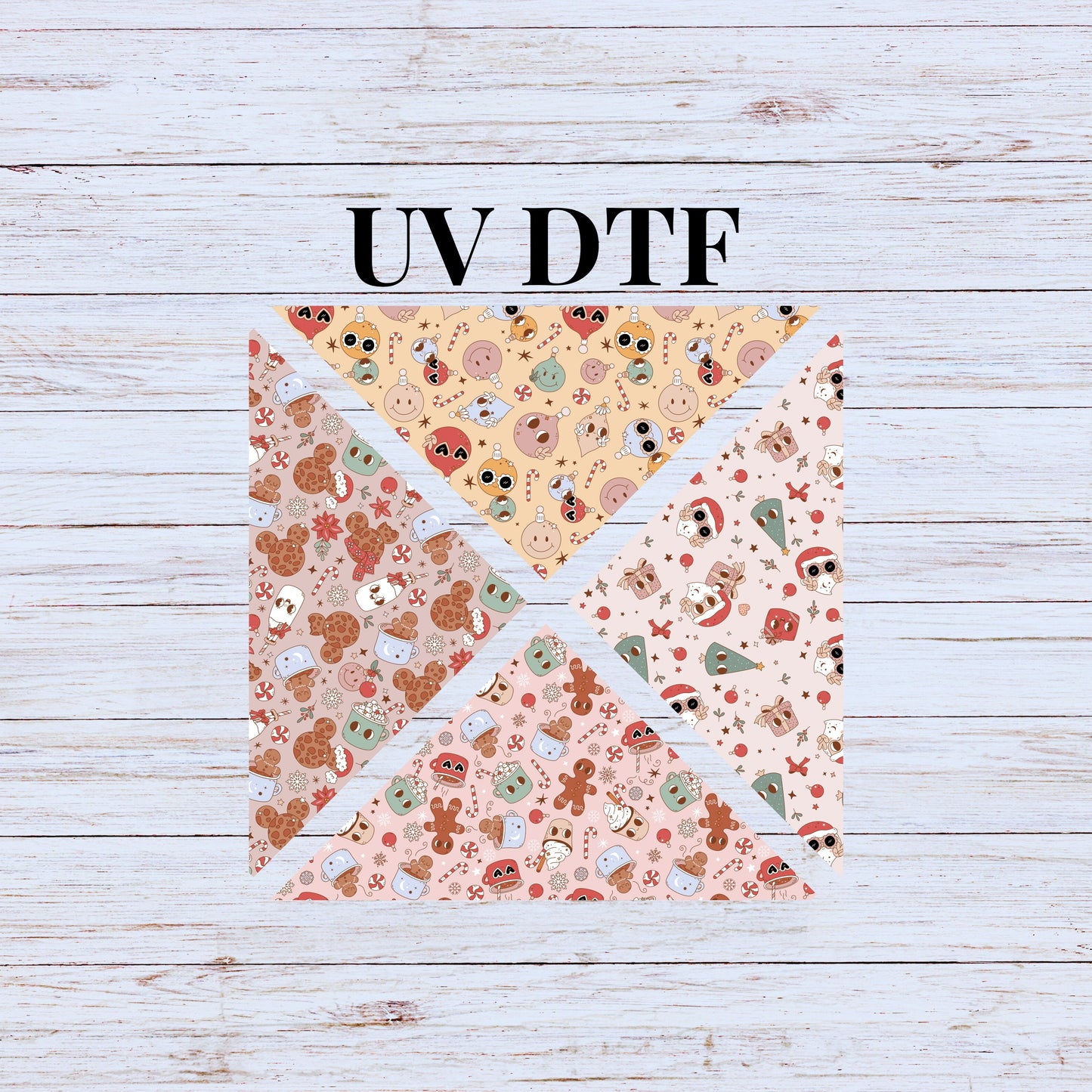 UV DTF Sticker print. Hot Cocoa Vintage 4 triangle V Split Helper tumbler wrap decal, tumbler decal. UV wrap for tumbler. #5224