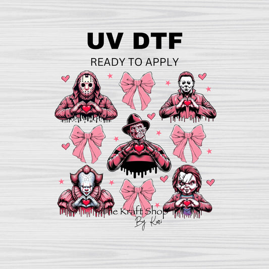 UV DTF Sticker print. Horror movie Valentine's Day croquette decal, tumbler decal, permanent sticker. UV decal #7278