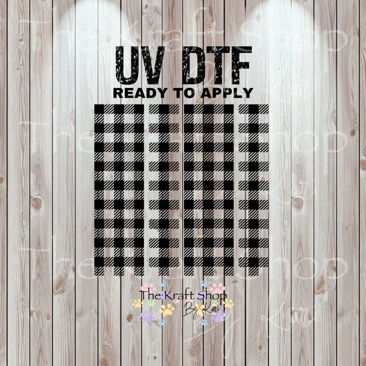 UV DTF Sticker print. Checkered Plaid strips plaid helper tumbler decal. Glass can wrap. #5329