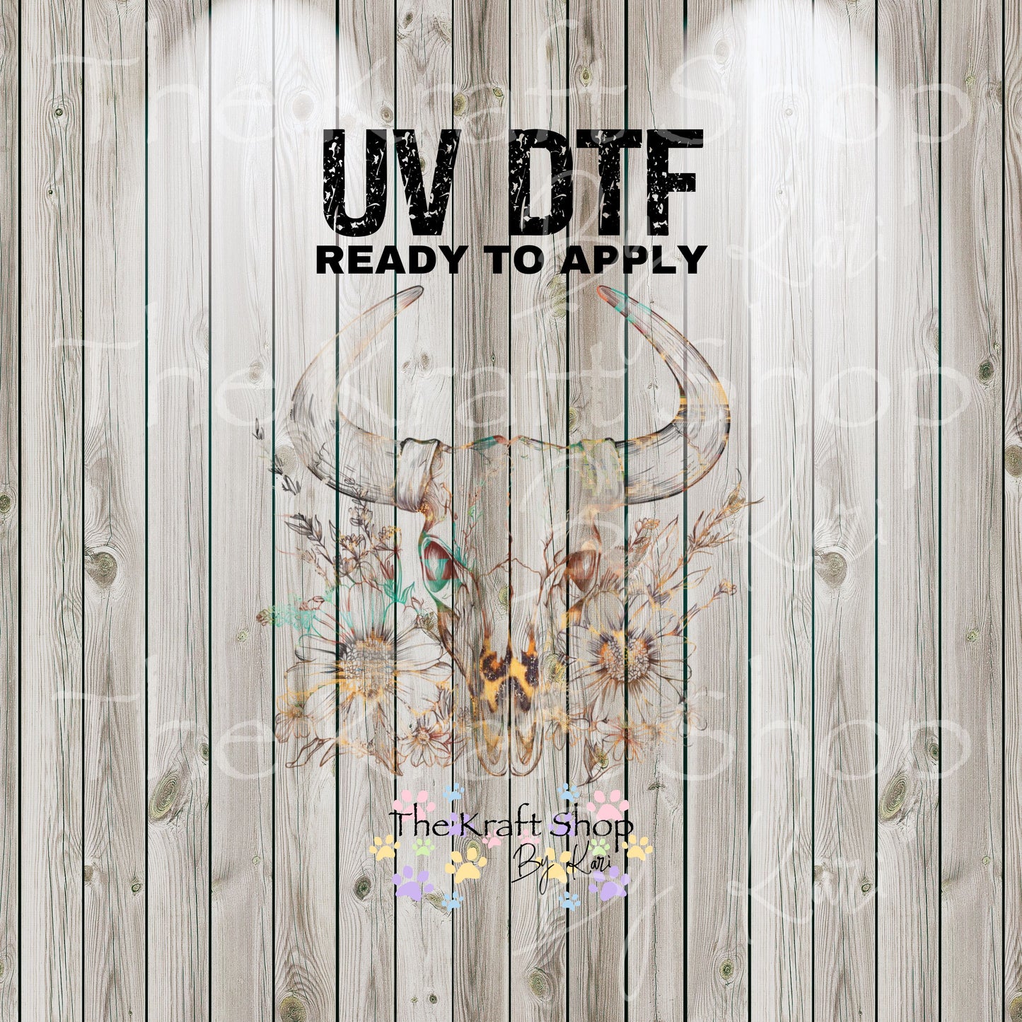 UV DTF Sticker print. Bull skull outline with flowers Western Aztek pattern skull permanent sticker tumbler decal  #2032