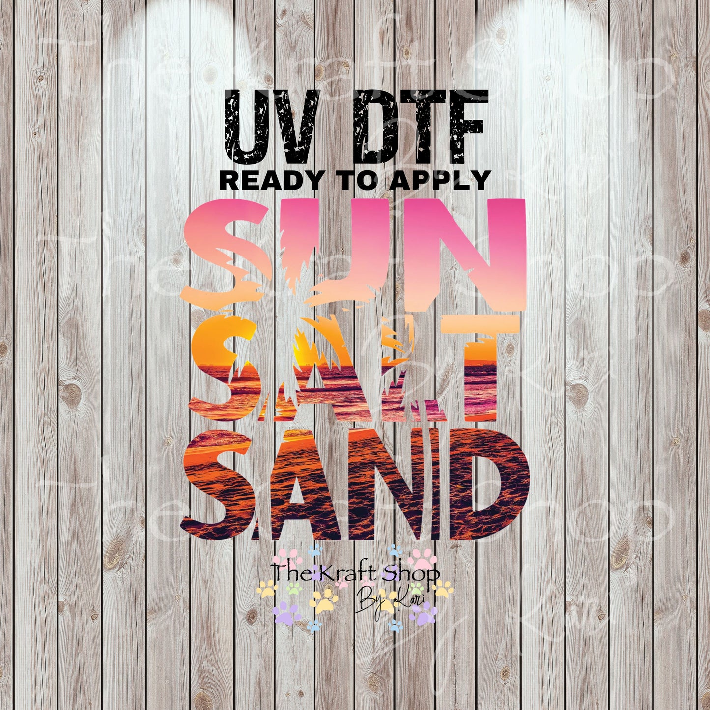 UV DTF Sticker print. Sun Salt Sand palm tree sunset pattern permanent sticker tumbler decal  #4517
