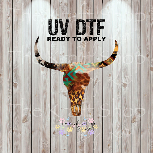 UV DTF Sticker print. Western Aztek pattern skull permanent sticker tumbler decal  #2031