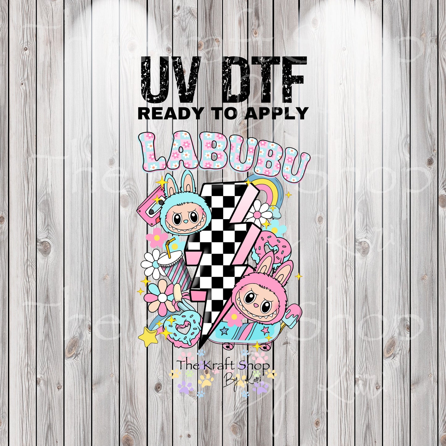 UV DTF Sticker print. La bu lightening bolt decal, tumbler decal, permanent sticker tumbler. #10298