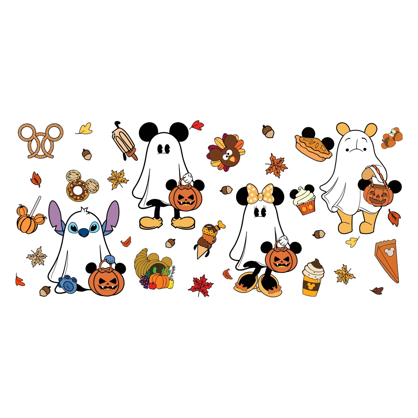 UV DTF Sticker print. Mick and friends ghost glass can wrap decal, tumbler decal, permanent sticker. #7340