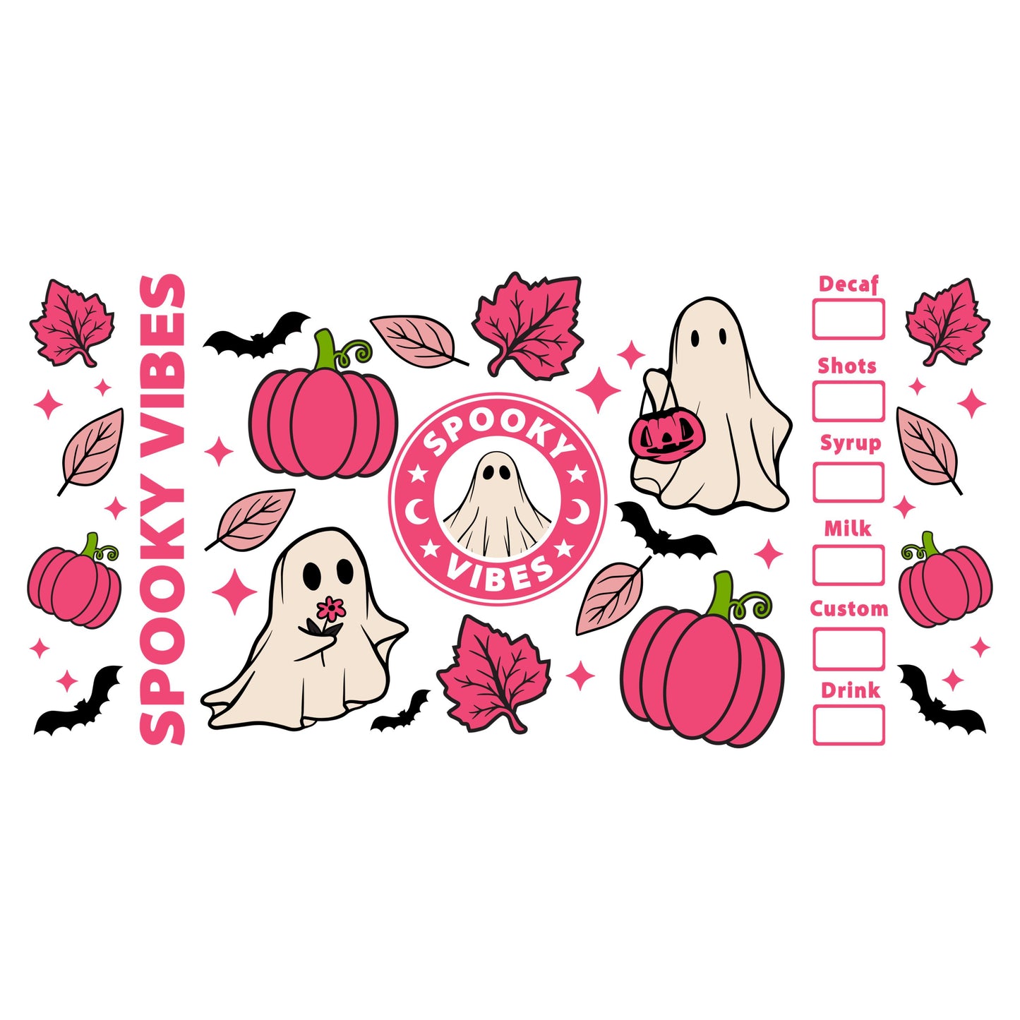 UV DTF Sticker print. Pink spooky vibes star ghost glass can wrap decal, tumbler decal, permanent sticker. #7341