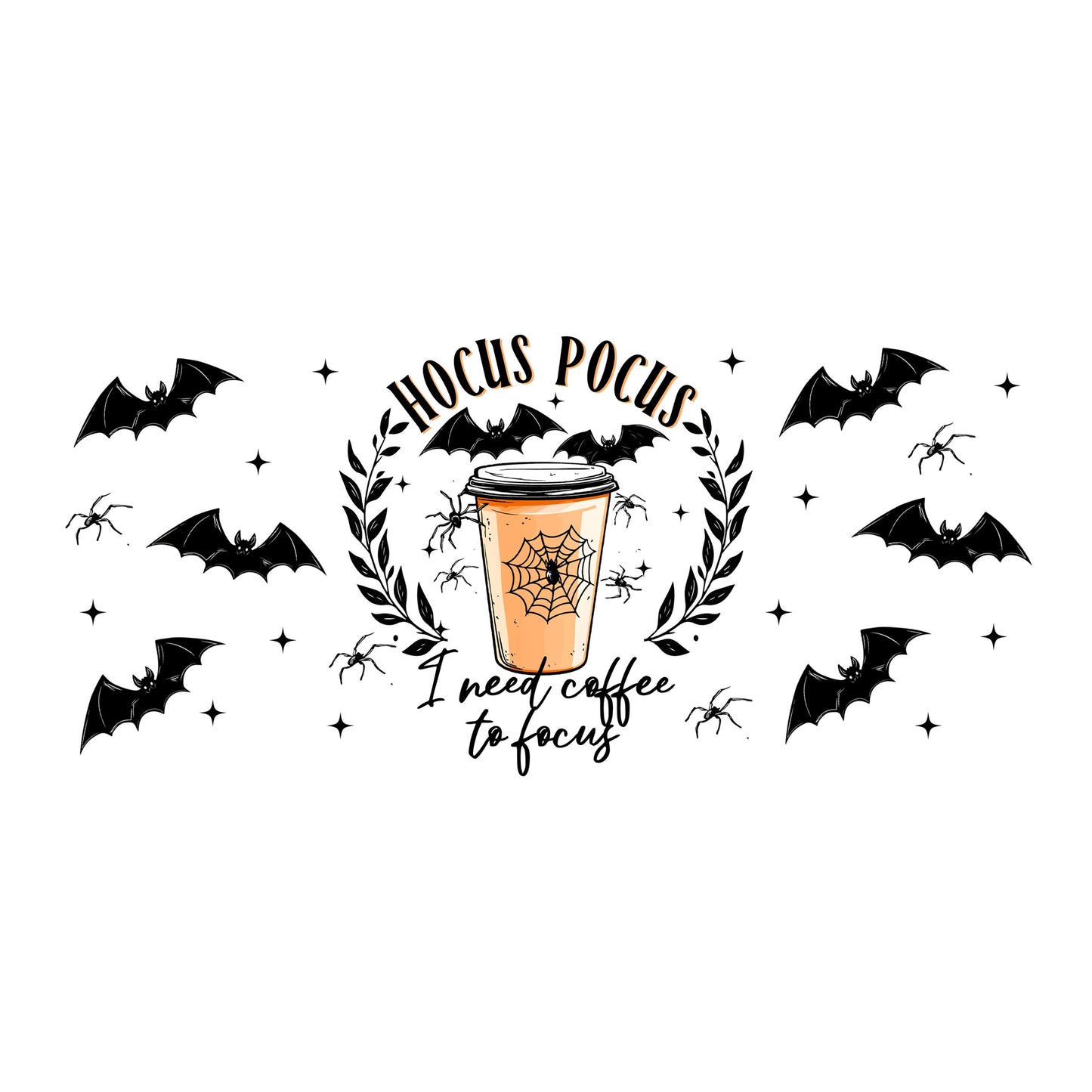UV DTF Sticker print. Hocus Pocus I need coffee to focus fall wrap decal, tumbler decal UV wrap for glass can tumbler#7354