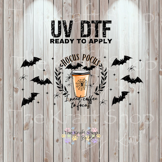 UV DTF Sticker print. Hocus Pocus I need coffee to focus fall wrap decal, tumbler decal UV wrap for glass can tumbler#7354