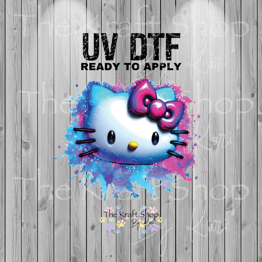 UV DTF Sticker print Hello Kit Splatter paint splash decal, tumbler decal, permanent sticker.  #7376