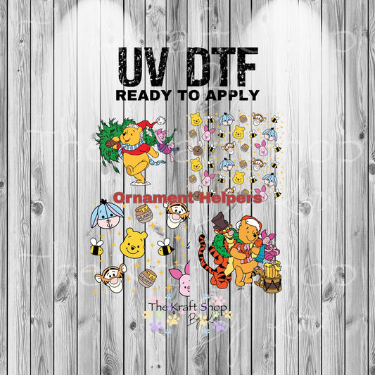 UV DTF Sticker print Ornament Helpers Poo friends Set of 4 decal, tumbler decal. UV wrap for glass can #7384