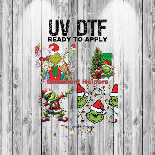 UV DTF Sticker print Ornament Helpers Grin Set of 4 decal, tumbler decal. UV wrap for glass can #7384