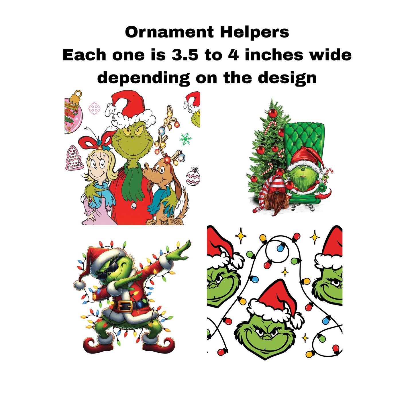 UV DTF Sticker print Ornament Helpers Grin Set of 4 decal, tumbler decal. UV wrap for glass can #7384