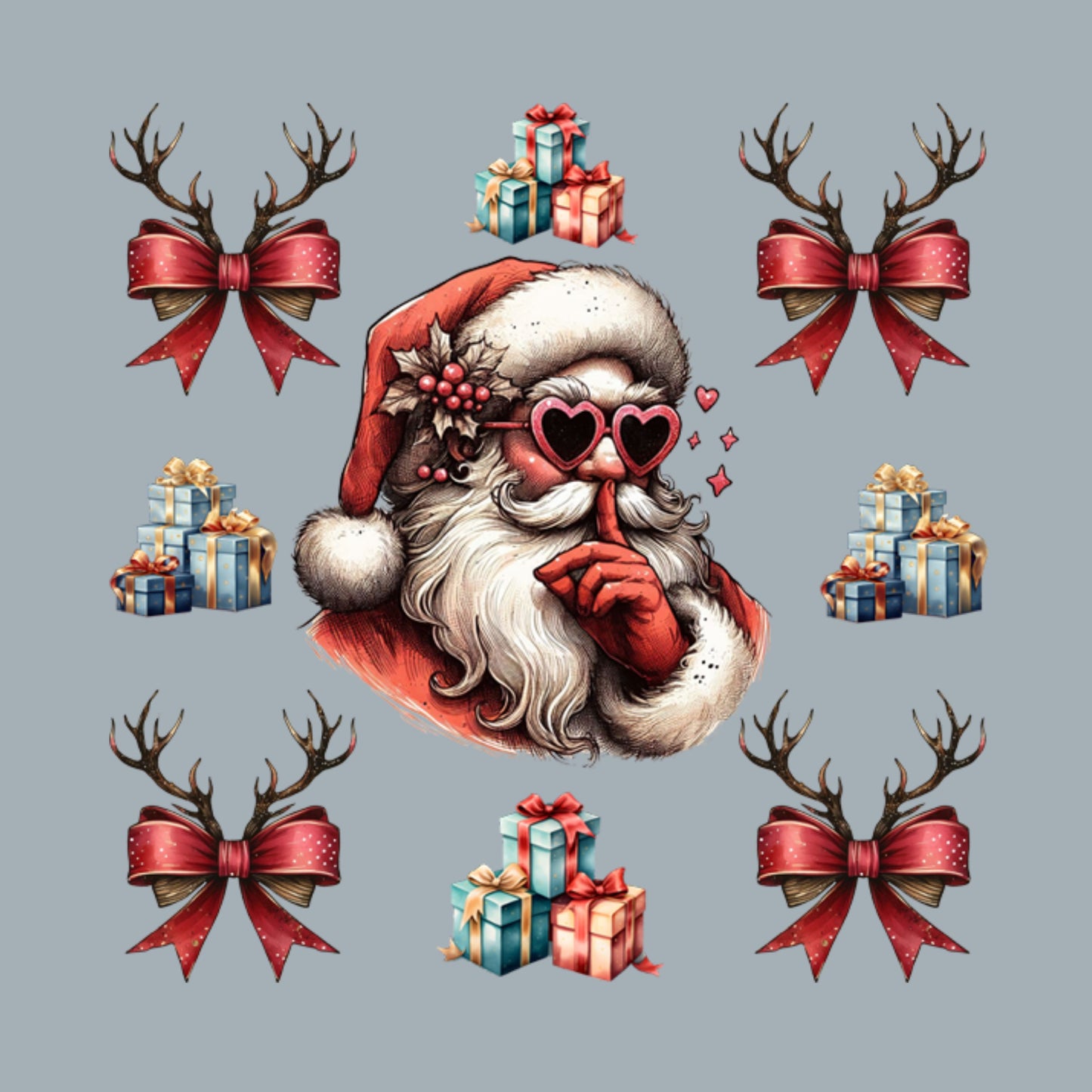 UV DTF Sticker print. Cool Santa Shhh Bundle element bundle of decals, tumbler decal. #7390