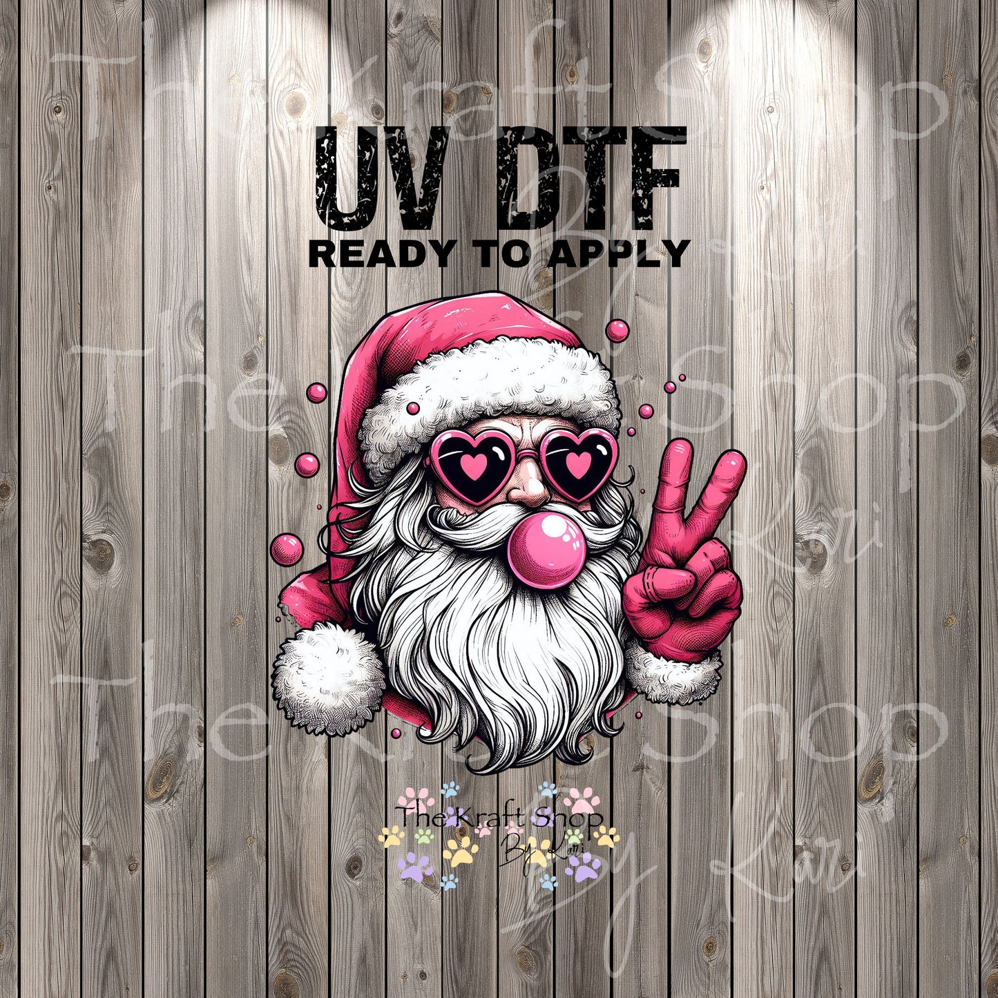 UV DTF Sticker print Retro Santa Peace Sign decal, tumbler decal, permanent sticker. Uv wrap for glass can tumbler. #7391