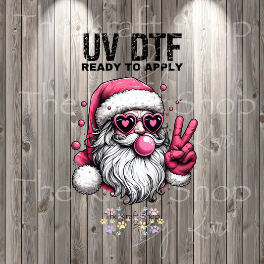 UV DTF Sticker print Retro Santa Peace Sign decal, tumbler decal, permanent sticker. Uv wrap for glass can tumbler. #7391