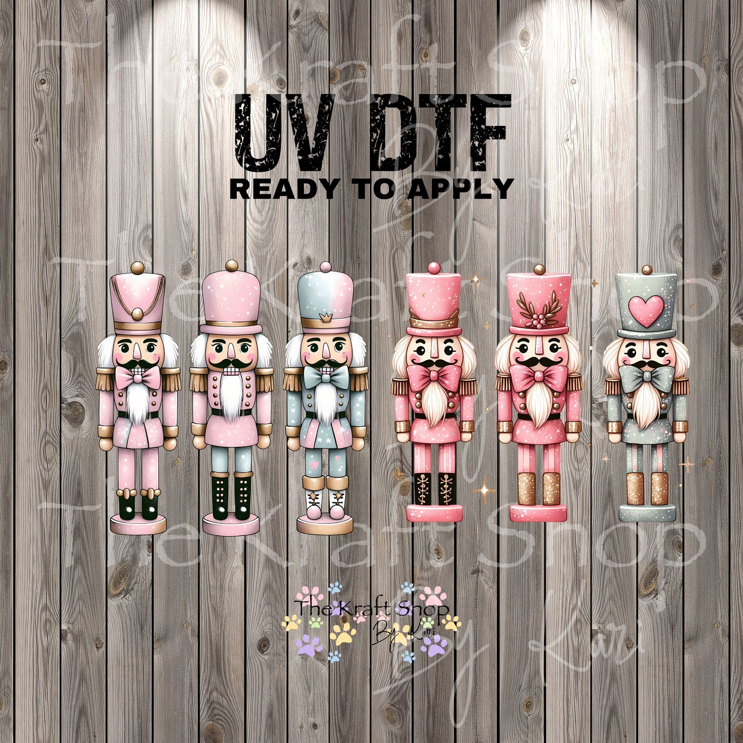UV DTF Sticker print Nutcrackers retro pink and blue decal, tumbler decal, permanent sticker. Uv wrap for glass can tumbler. #7393