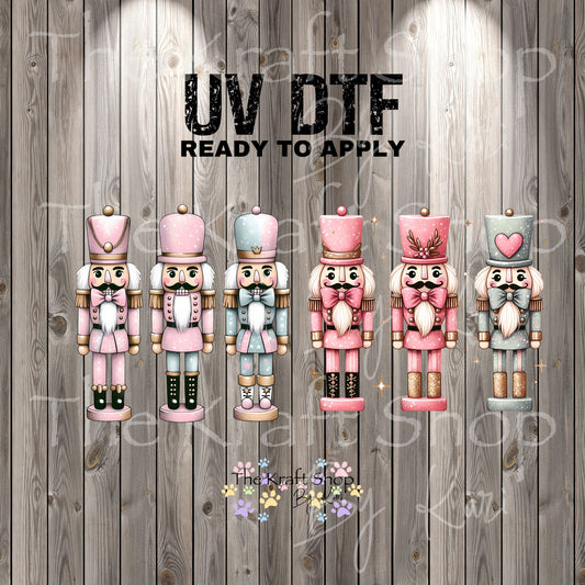 UV DTF Sticker print Nutcrackers retro pink and blue decal, tumbler decal, permanent sticker. Uv wrap for glass can tumbler. #7393