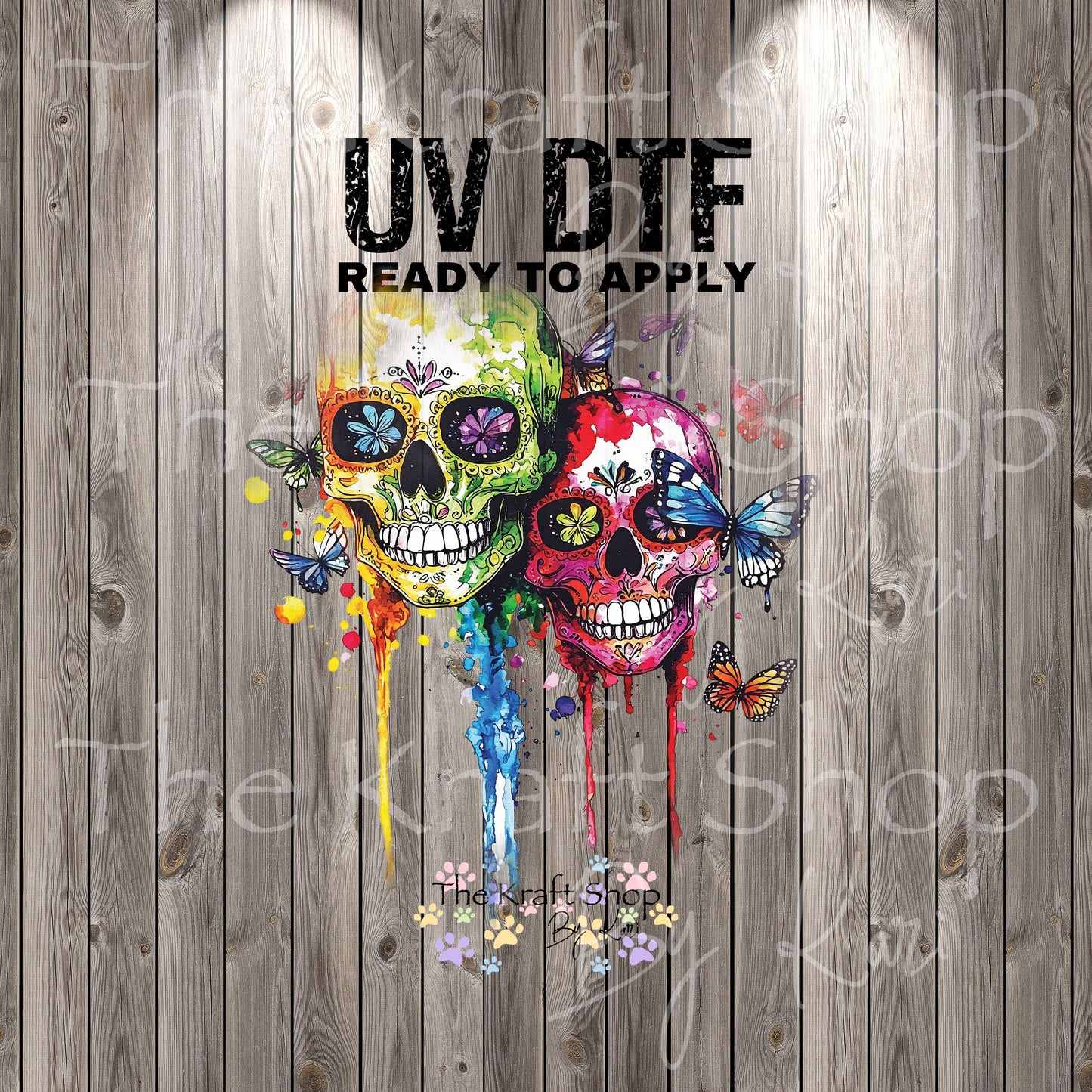 UV DTF Sticker print Watercolor Skull decal, tumbler decal, permanent sticker. Uv wrap for glass can tumbler. #10321