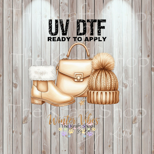 UV DTF Sticker print Winter Vibes Christmas decal, tumbler decal, permanent sticker. Uv wrap for glass can tumbler. #7405