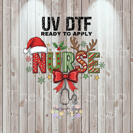 UV DTF Sticker print Nurse antlers Christmas decal, tumbler decal, permanent sticker. Uv wrap for glass can tumbler. #7407