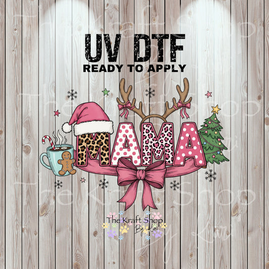 UV DTF Sticker print Mama antlers Christmas decal, tumbler decal, permanent sticker. Uv wrap for glass can tumbler. #7408