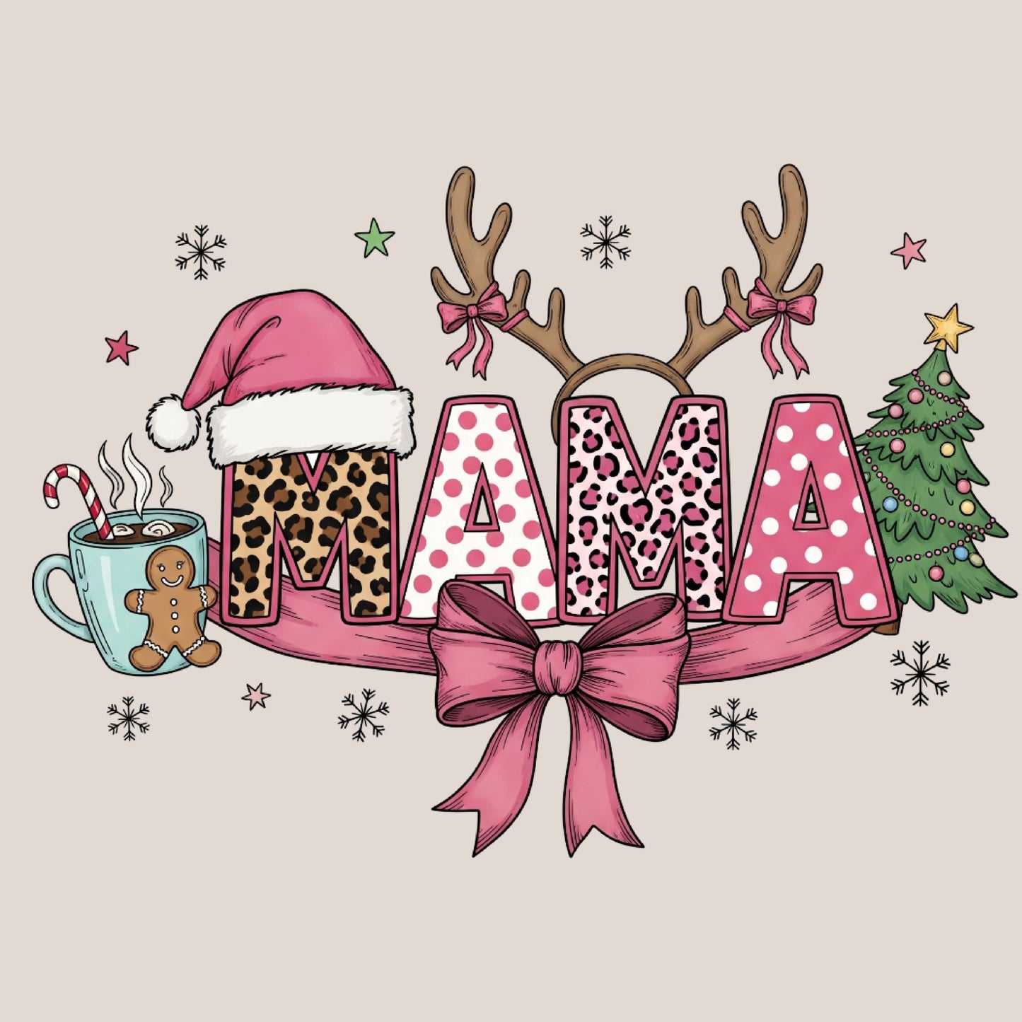 UV DTF Sticker print Mama antlers Christmas decal, tumbler decal, permanent sticker. Uv wrap for glass can tumbler. #7408