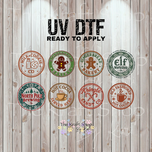 UV DTF Sticker print Christmas label bundle decal, tumbler decal, permanent sticker. Uv wrap for glass can tumbler. #7409