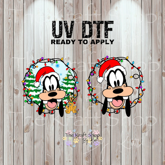UV DTF Sticker print Christmas lights Goof and Plut decal, tumbler decal, permanent sticker. #7425