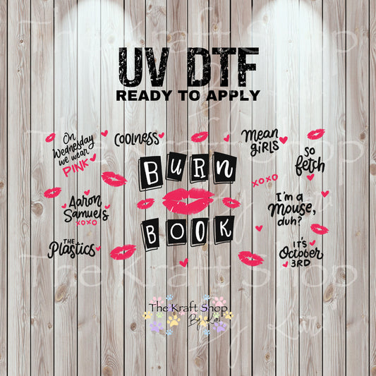 UV DTF Sticker print. Burn Book wrap or element decals tumbler decal. Glass can wrap.  #5422