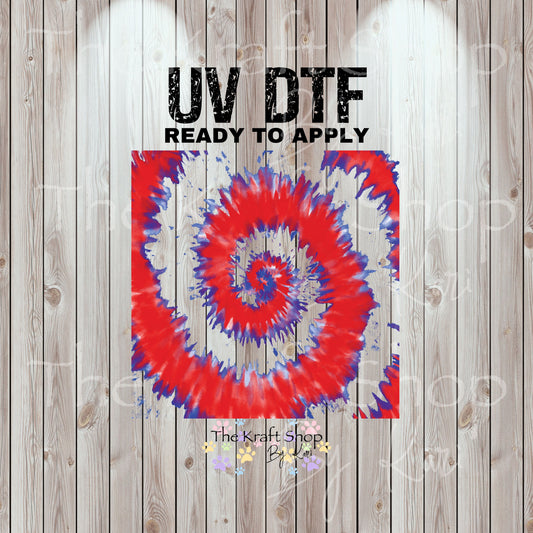 UV DTF Sticker print. Hydro dip tie dye cheat sheet helper wrap red and blue tumbler decal.  #10332