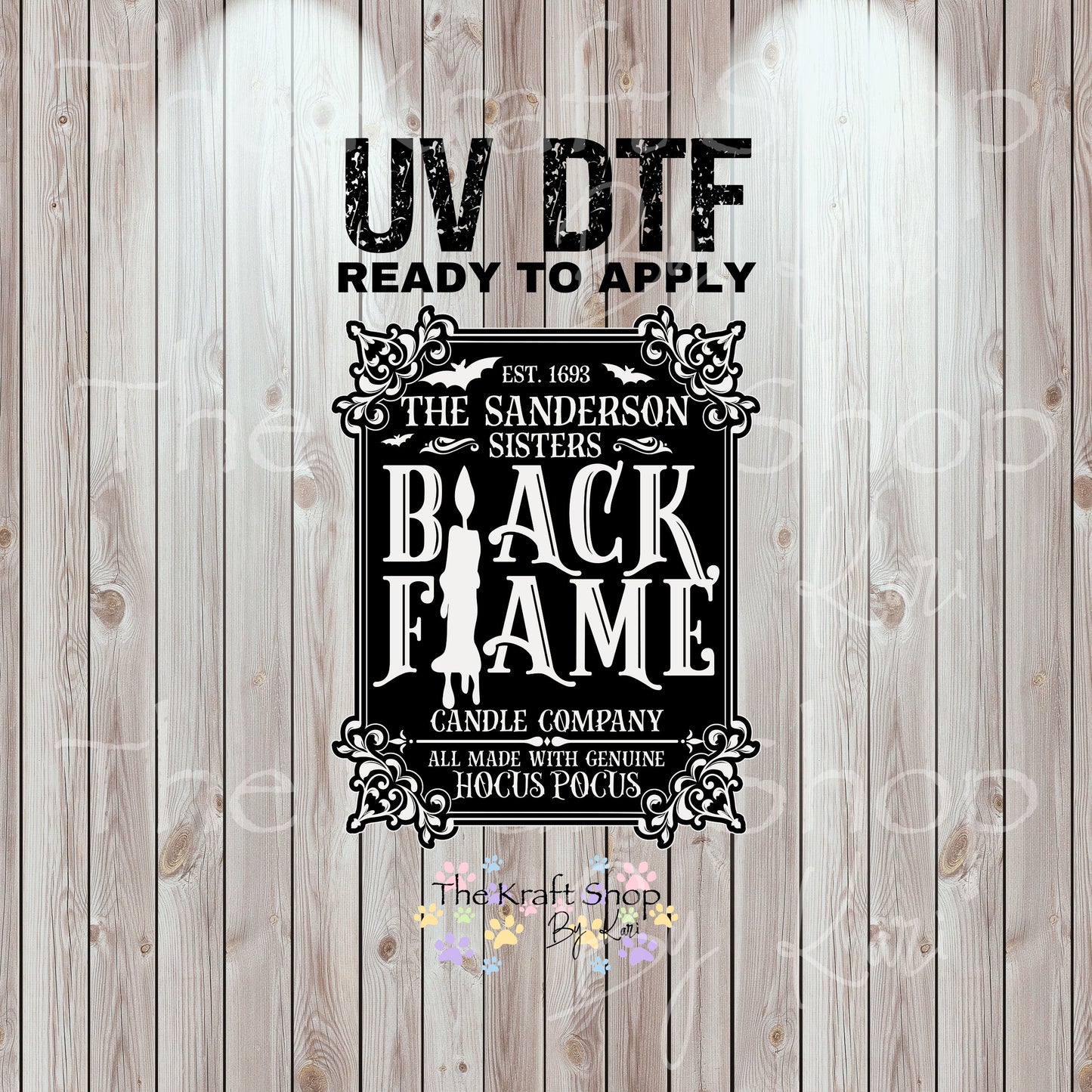 UV DTF Sticker print Black Flame Sanders sisters Halloween decal, tumbler decal #7430