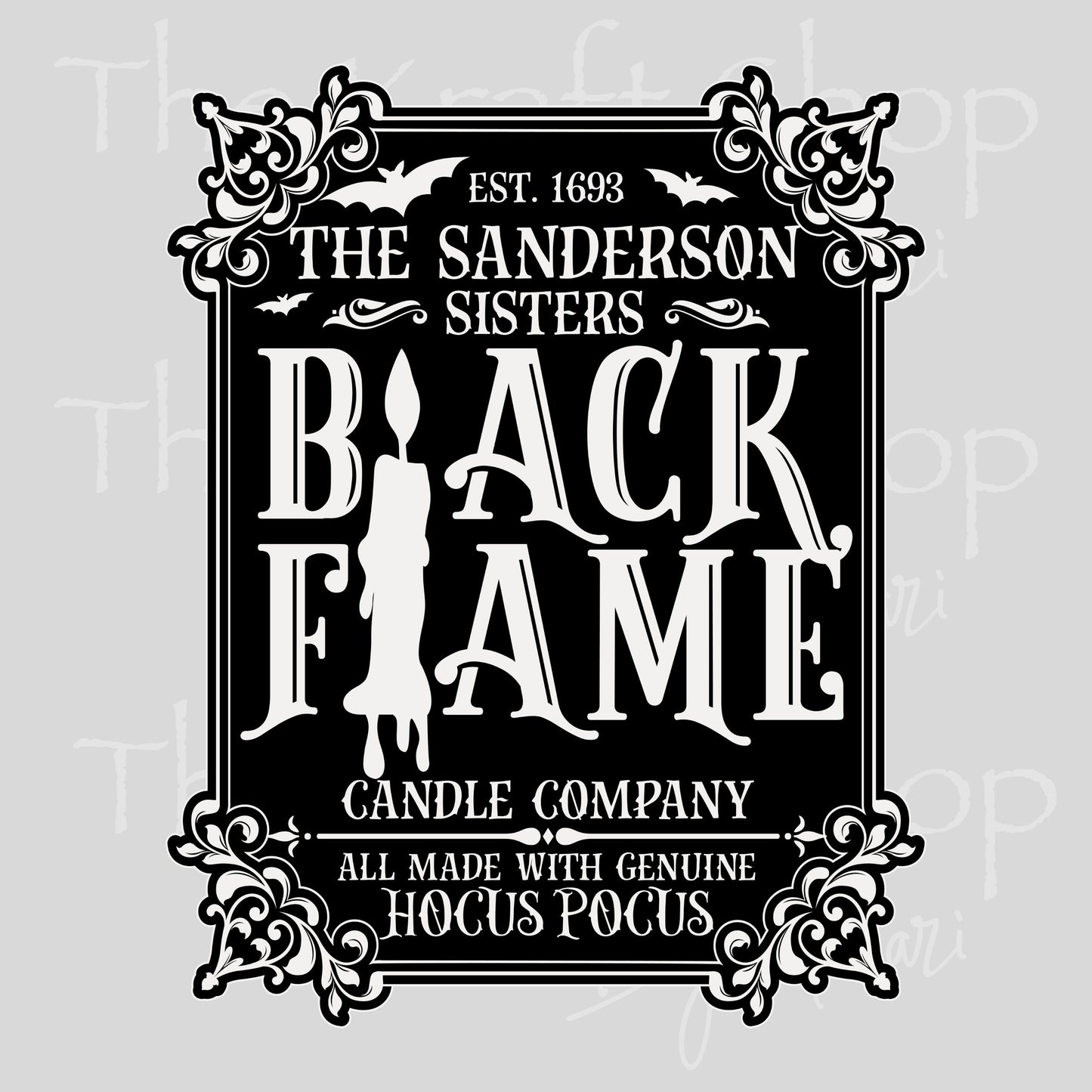 UV DTF Sticker print Black Flame Sanders sisters Halloween decal, tumbler decal #7430