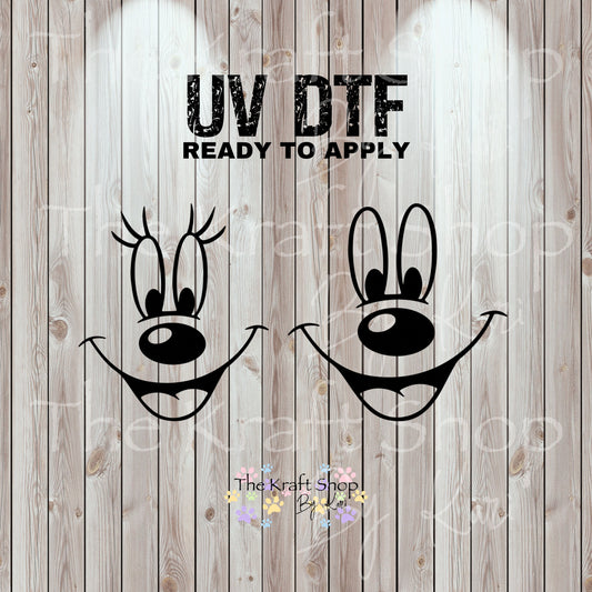UV DTF Sticker print Mick and Minn Face 2 pk decal, tumbler decal, permanent sticker. Uv wrap for glass can tumbler. #10335