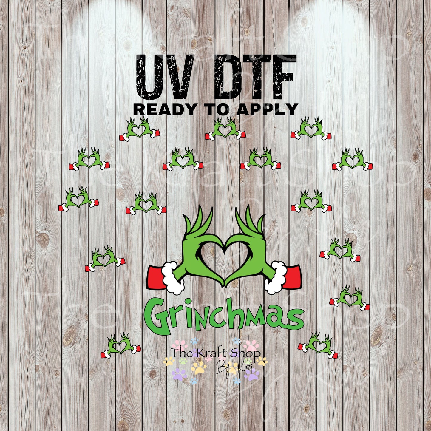 UV DTF Sticker print. Grin mas hand heart 24 oz tapered wrap or element sheet of decals for acrylic tumblers  #5444