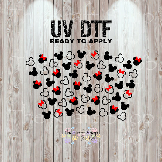 UV DTF Sticker print. Mick Minn heads black and red 24 oz tapered wrap or element sheet of decals for acrylic tumblers  #5459