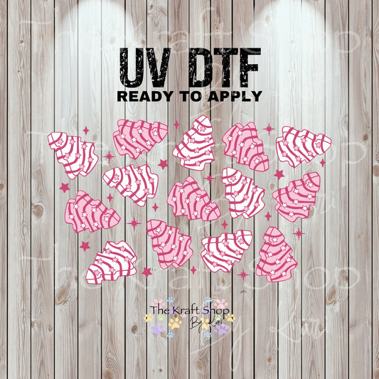 UV DTF Sticker print. Christmas tree cake 24 oz tapered wrap or element sheet of decals for acrylic tumblers  #5460