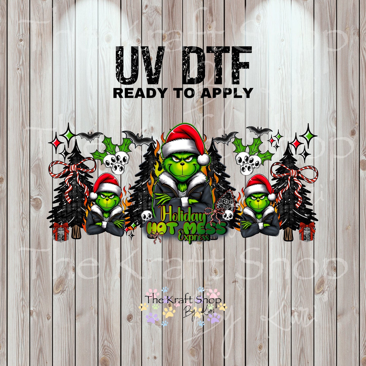 UV DTF Sticker print. Holiday Hot Mess Express Green Man Wrap decals tumbler decal. Glass can wrap.  #5468