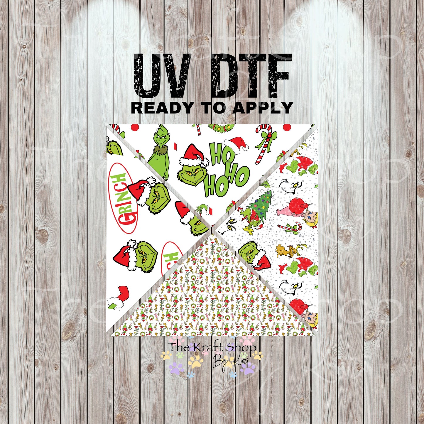 UV DTF Sticker print. Grin Christmas 4 triangle V Split Helper tumbler wrap decal, tumbler decal. UV wrap for tumbler.